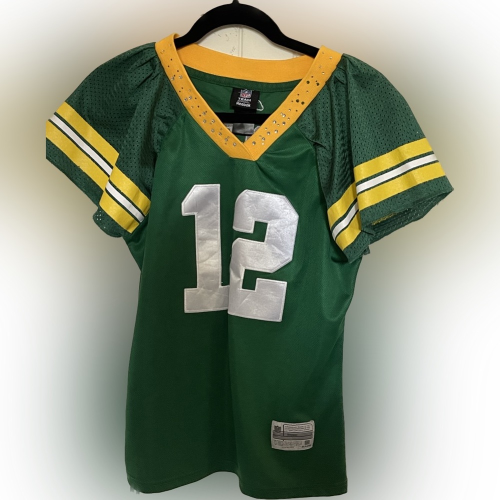 Women’s Small Sz Green Bay Packers Bling Jersey #12 Aaron Rogers Reebok NFL